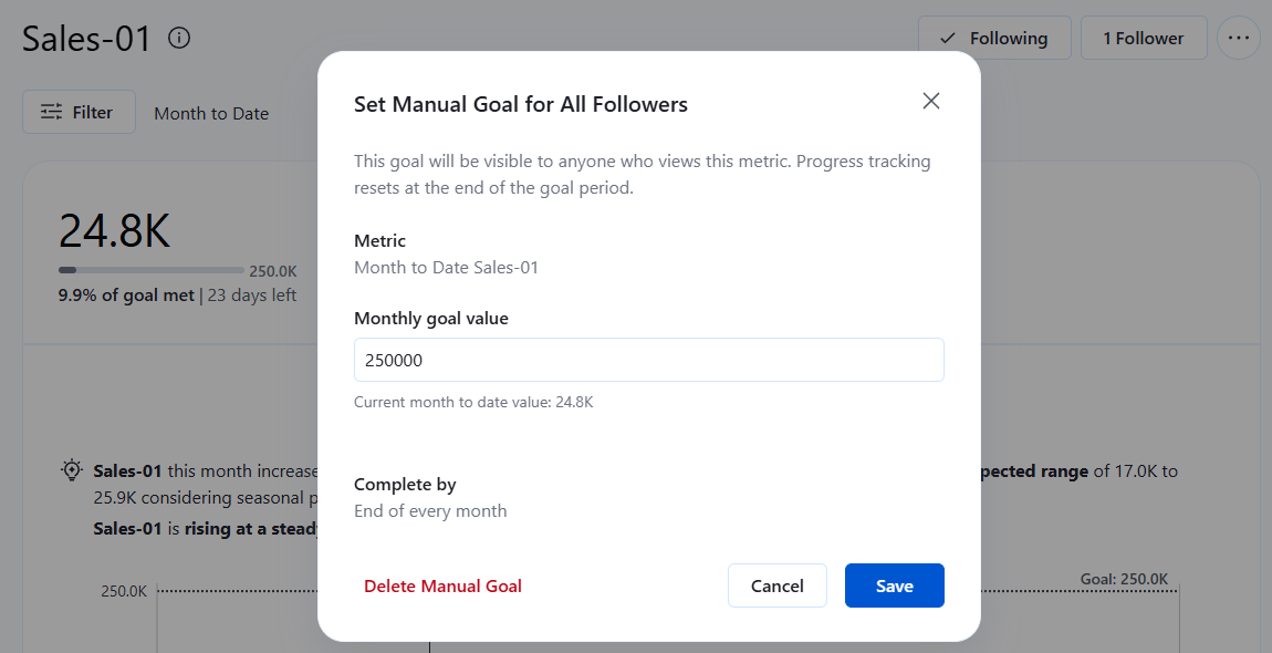 Setting up a Tableau Pulse Goal